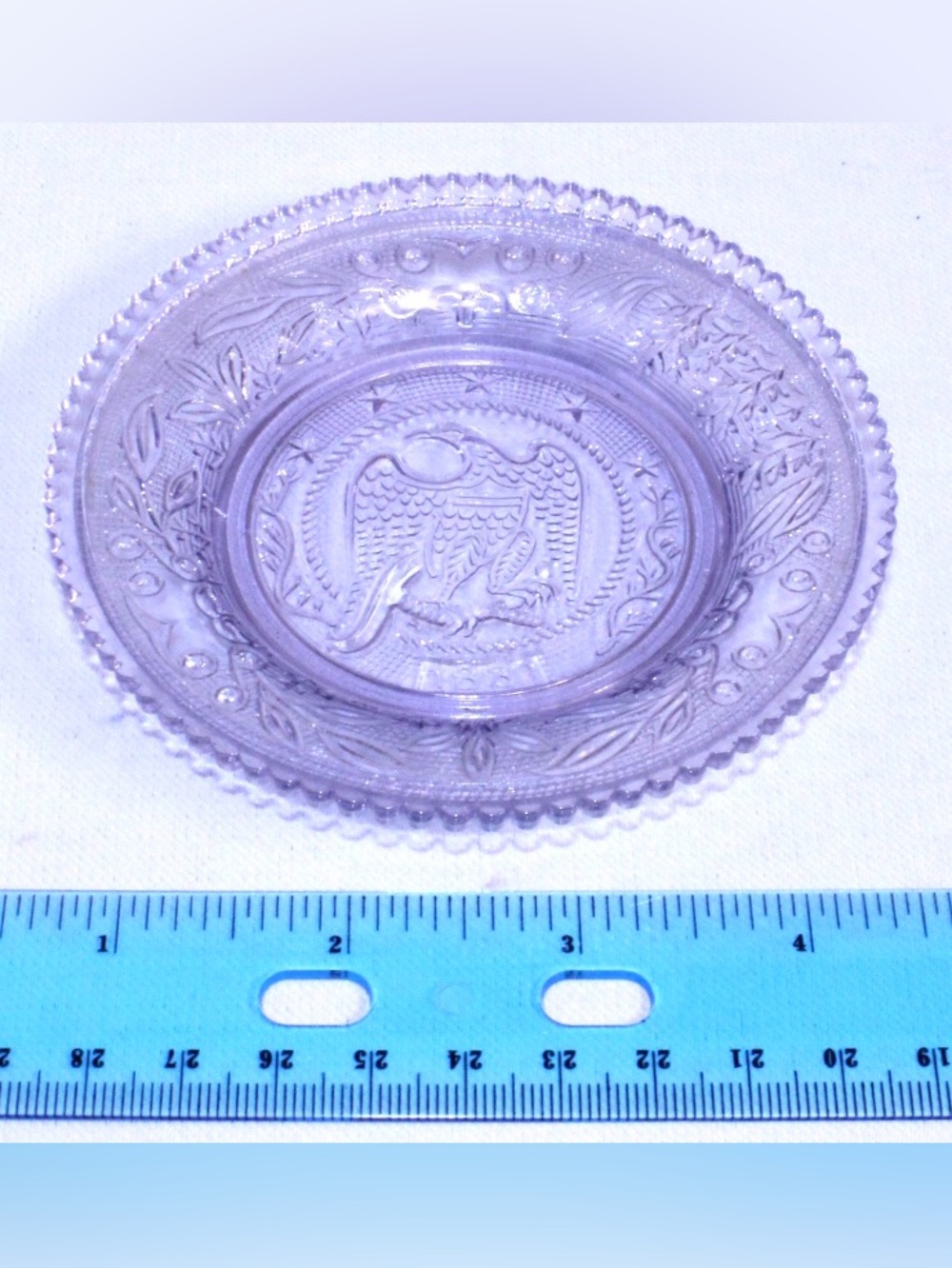 Antique Westmoreland Cup Plate Bald Eagle 1831 Lavender Pressed Glass